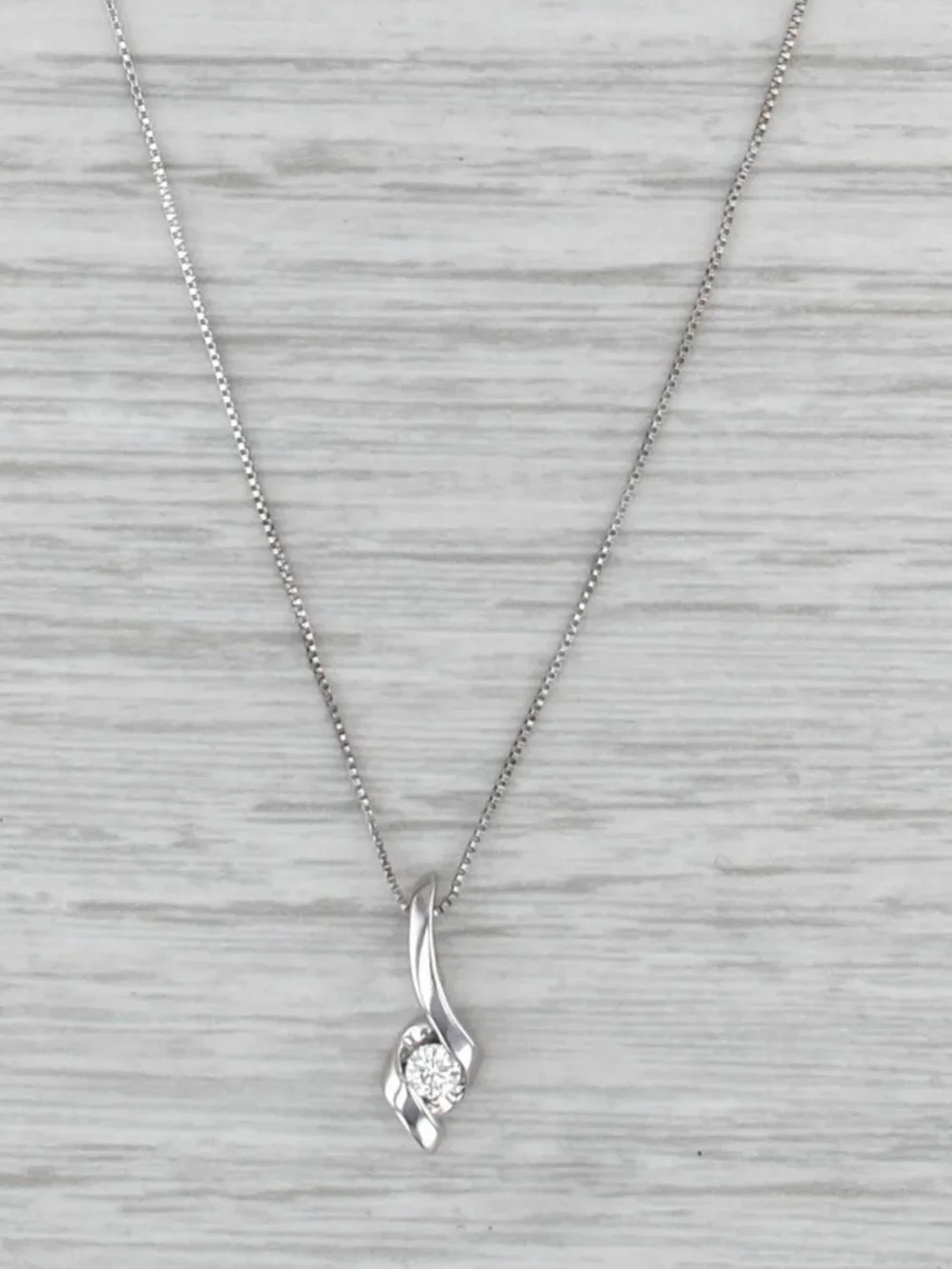 0.10ctw Diamond Solitaire Drop Pendant Necklace 10k White Gold 22.75